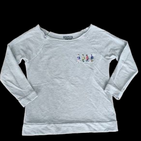 Netflix MD Stranger Things Gray Off-the-Shoulder Sweater - Picture 4 of 11